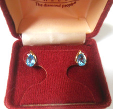 14K Yellow Gold Blue Topaz Gemstone  Diamond Stud Earrings