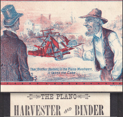 Plano Harvester & Binder 1884 Farmer ''Takes the Cake'' Farm Victorian Trade Card