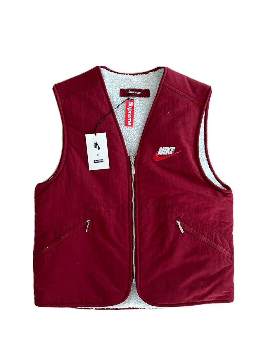 Nike X Supreme Reversible Nylon Sherpa Vest Burgundy Size Nike X Supreme Reversible Nylon Sherpa Vest Burgundy Size
