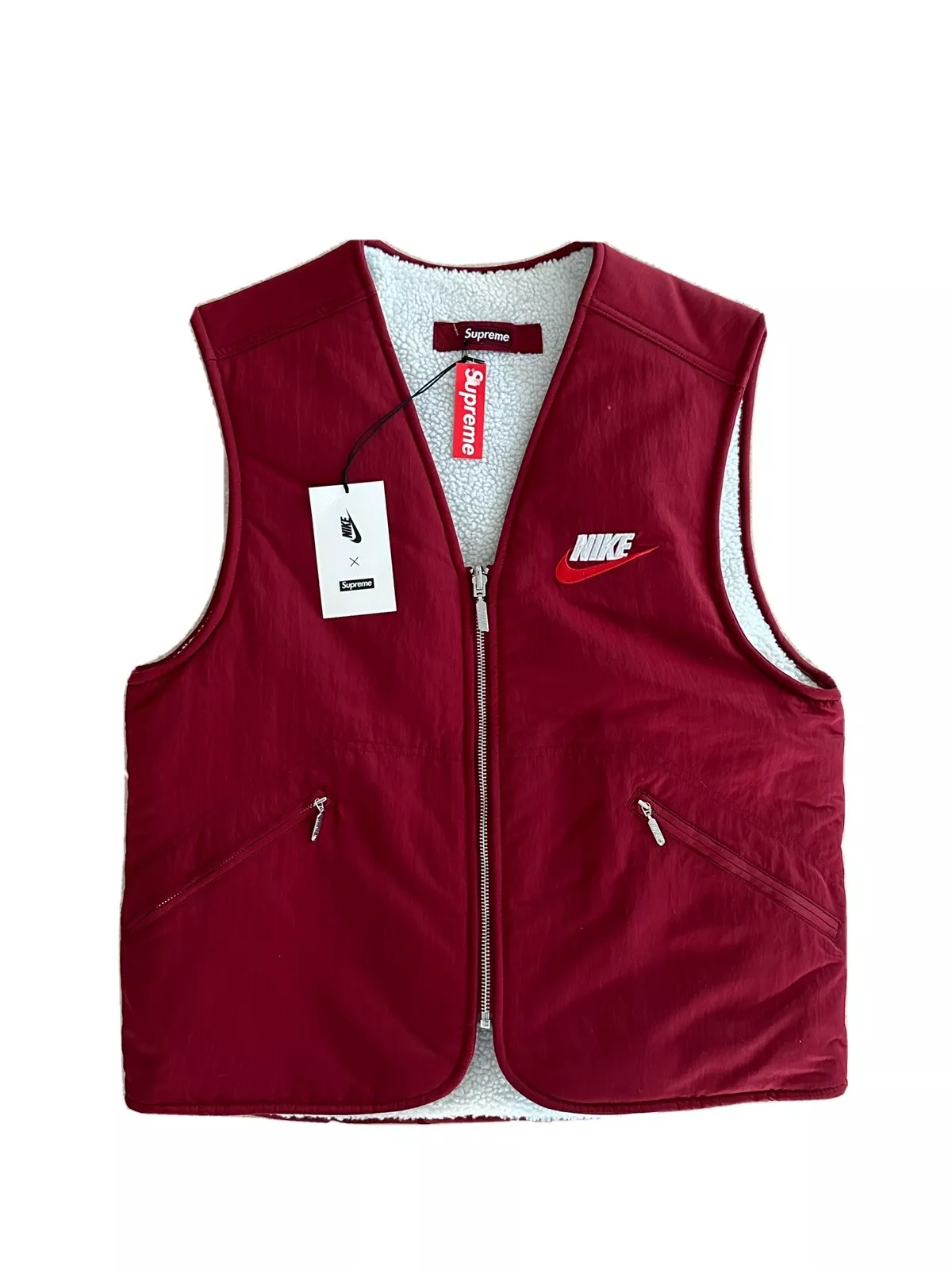 Gilet sherpa réversible en nylon Nike X Supreme Bourgogne Taille S