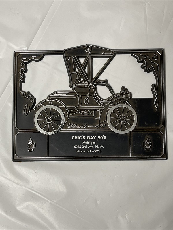 1903 Oldsmobile Mobilgas Sign placard Chics Gay 90’s