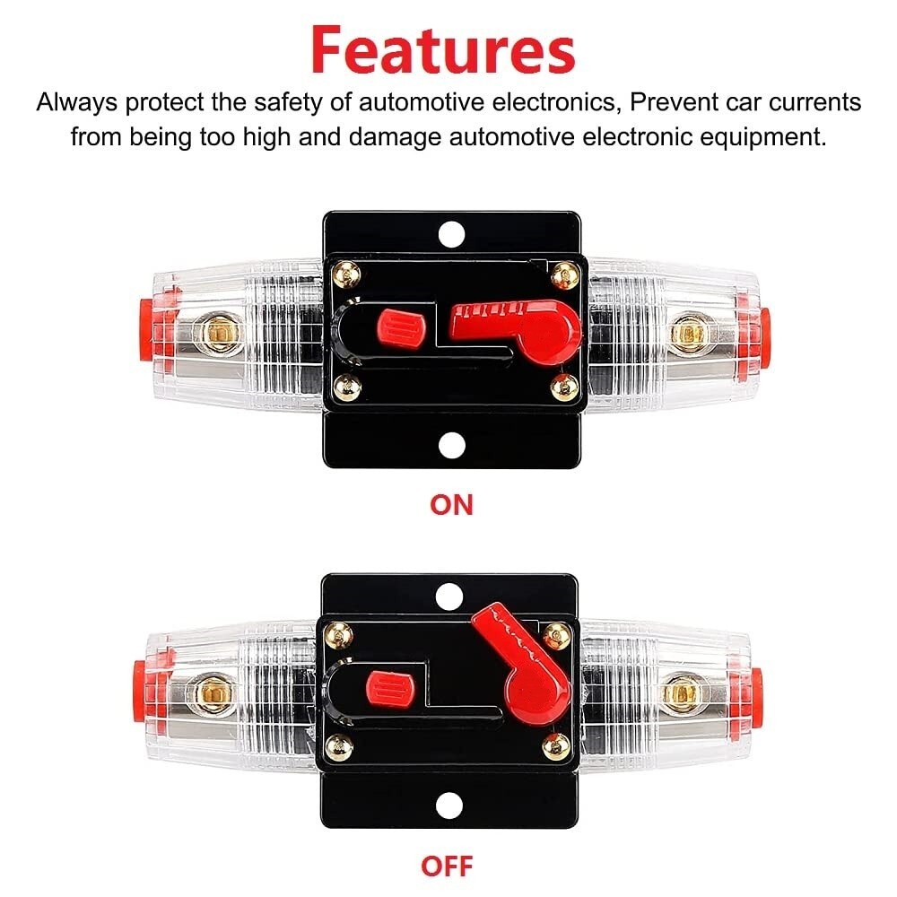 60A Inline Circuit Breaker Resettable 12-24V DC Manual Reset Fuse Holder 3-15AWG