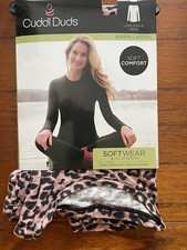 New Women's Cuddl Duds Brown Animal Print Long Sleeve Crew Warm Layers Soft XS