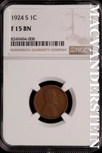 1924-S Lincoln Wheat Cent - NGC F 15 BN - Scarce  No Reserve  #SLH147