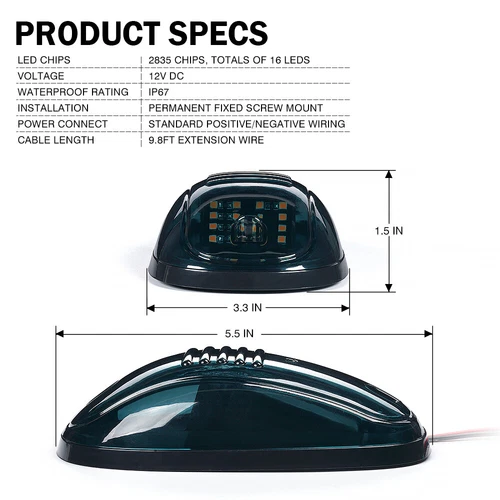 5Pcs Smoke LED Cab Roof Lights Marker Amber For Ford F150 F-250 F-350 F450 SUV - Picture 7 of 11