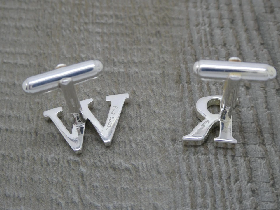 "Gemelos iniciales originales del alfabeto de plata esterlina 925 Paul Smith "RW" o "WR" Foto 4 de 4