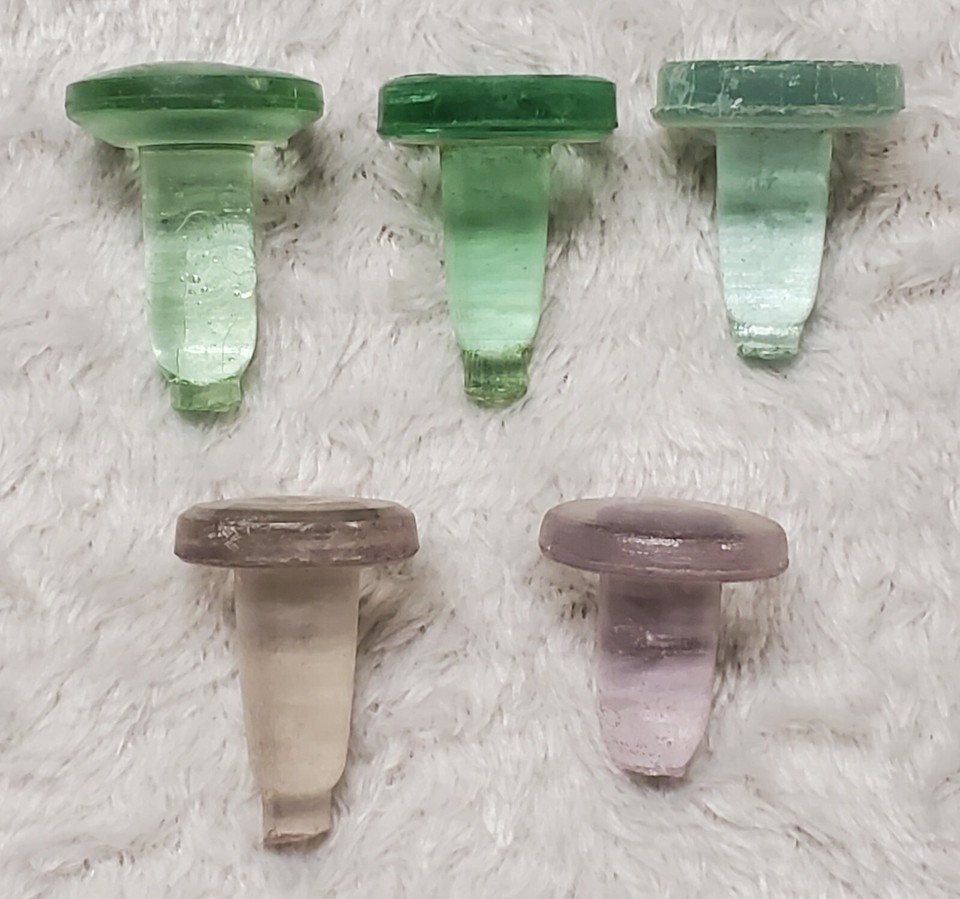 Vintage Lea & Perrins & unbranded Glass Bottle Stoppers 2 Purple & 3