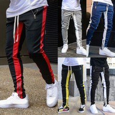 Mens Tracksuit Bottoms Striped Casual Gym Jogging Joggers Sweat Pants Trousers L