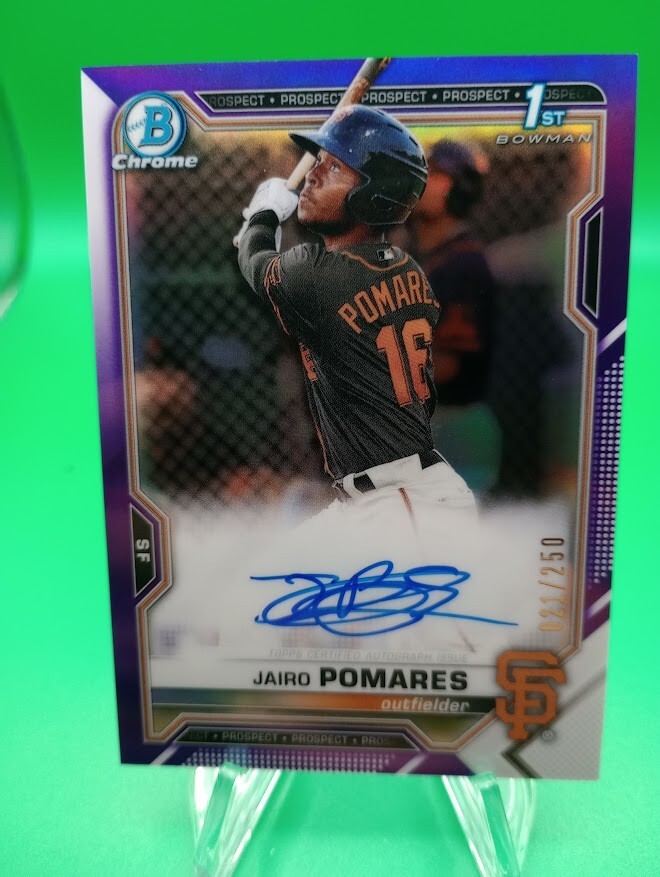 Jairo Pomares 2021 Bowman Chrome 1st Bowman RC Purple Refractor Auto #/250