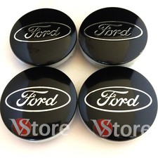 4 Tappi Coprimozzo 54 mm Compatibili con Ford  Nero Metallo per Cerchi in Lega