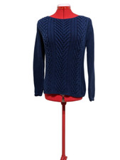 GAP Women Sweater XSMALL US 0-2 Cable Knit Purl Cotton Boat Neck Navy Pullover