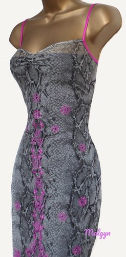 KAREN MILLEN ✩ VINTAGE SEXY EMBELLISHED SNAKE SKIN MESH WIGGLE SLIP DRESS ✩ UK10 - Picture 4 of 9