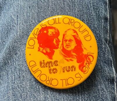 Love Is All Around Time To Run 2 1/4'' Celluloid Pinback Boy & Girl