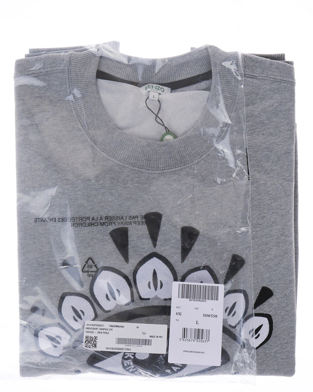 Felpa Kenzo Sweatshirt Hoodie Cotone Uomo Grigio 4XJ 5SW558 94 Tg. XXL