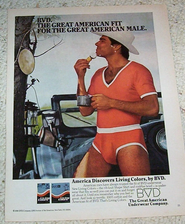 1980 ad page - BVD mens underwear SEXY Cowboy guy shaving Vintage