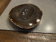 Large Vintage Italian Brown Agate Hand Carved Vide-Poche Dish Ashtray