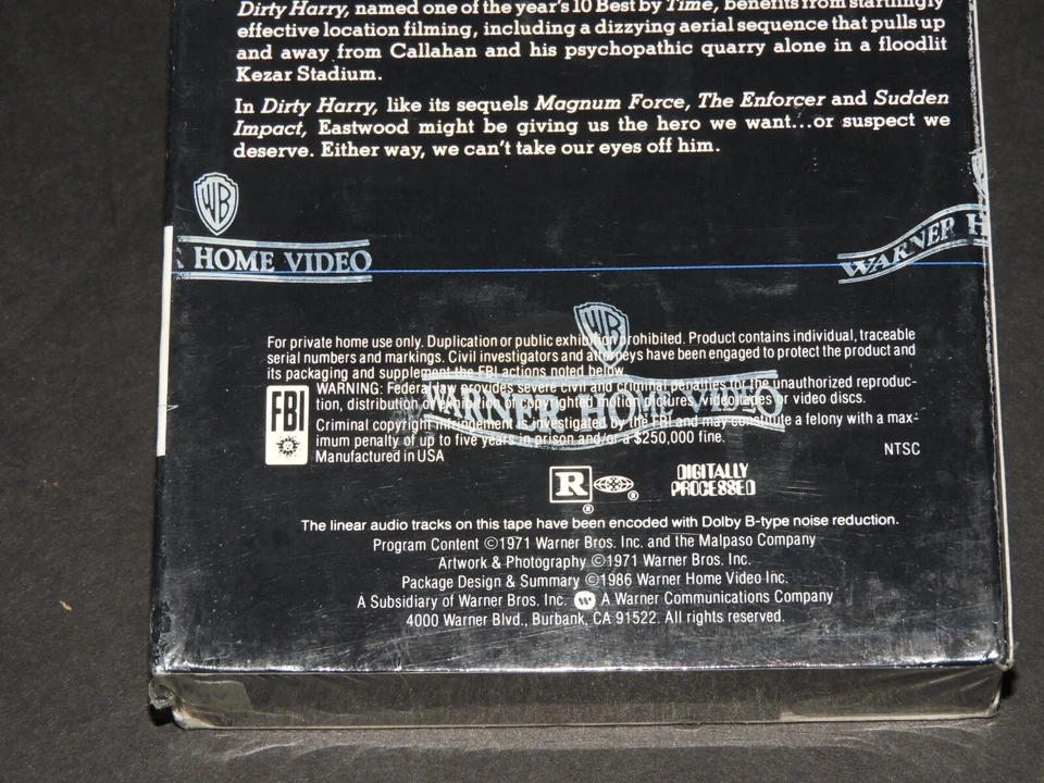Dirty Harry VHS 1986 Warner Home Video Watermark Clint Eastwood Still Sealed - Image 3 of 4