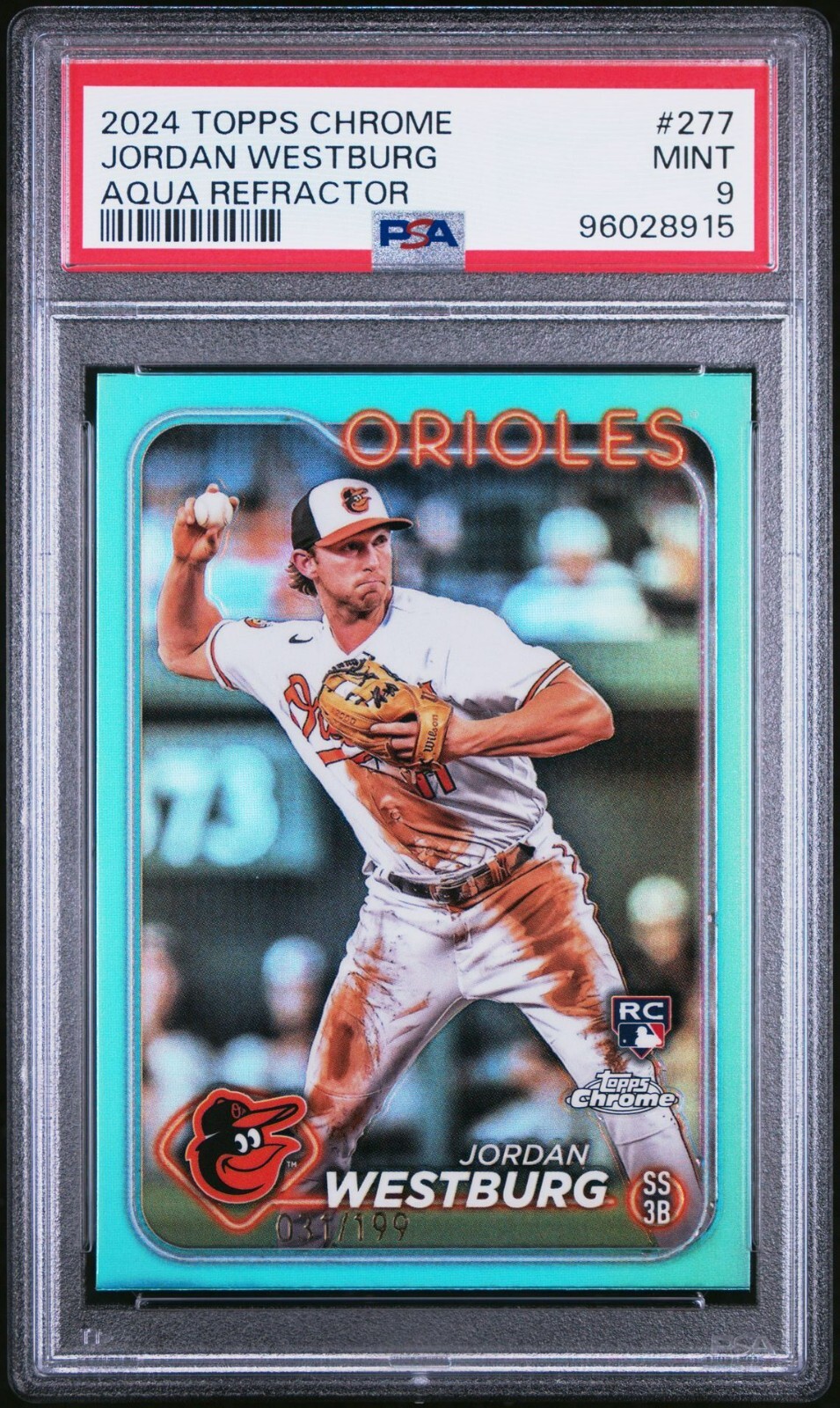 2024 Topps Chrome Jordan Westburg RC Aqua /199  #277 PSA 9