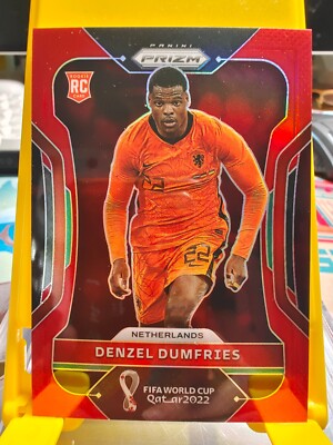 2022 Panini Prizm World Cup Qatar Red Prizm Denzel Dumfries RC #154 Netherlands
