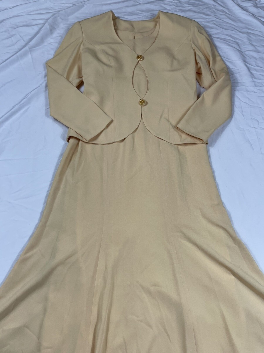 Vtg Butter Yellow Fit Flare Dress 2-Piece Suit Buttons Cut Outs Size 7/8  Midi | eBay