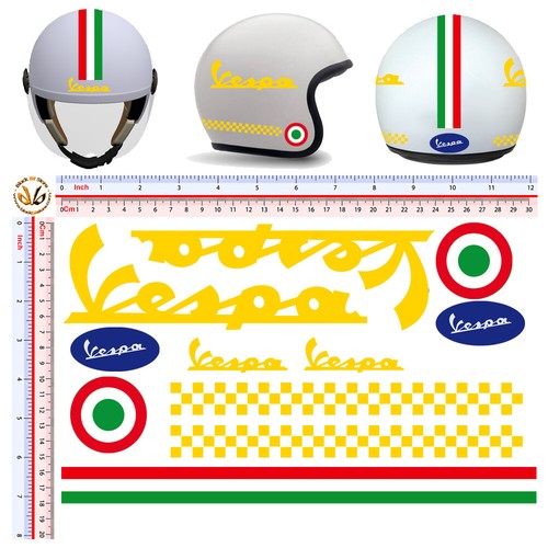 Vespa adesivi casco giallo italia flag sticker yellow pvc helmet cropped 11 pz. - Photo 1/3