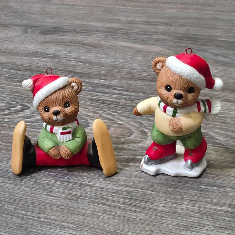 Vintage Homco Christmas Morning Bear Family Set 5 Porcelain Figurines Tree - Image 3 of 4