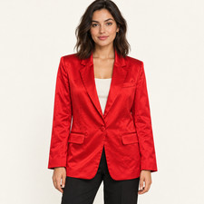 Steve Madden Red Satin Single-Button Blazer  S