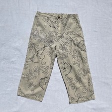 VTG Linen Cotton Wide Leg High Rise Pant Cropped Floral Garden Nature Y2k Large