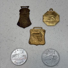 3 Vintage Railroad Watch Fobs 2 Union Pacific Lucky Pieces