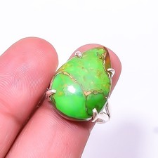 Copper Green Turquoise Solitaire 925 Sterling Silver Ring S.8 R27 Christmas Gift