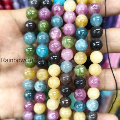 AAA Multi Tourmaline Quartz Smooth Round Beads, 8mm Smooth Round Tourmaline