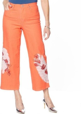 DG2 Diane Gilman Embroidered Cropped Wide-Leg Jean STRAWBERRY 4P NEW (1174)