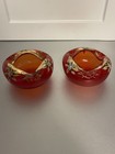 Vintage Arco Japan Orange/Red Ashtray Glass Hand Painted Floral  Lot of 2 — photo 1