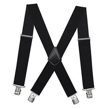 Mens Suspenders X-Back Wide Adjustable Solid 01 Black 2 Inch Wide 2" Wide