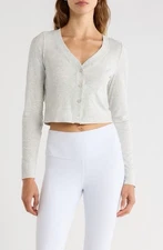 New Vuori Pose Mini Cardigan In White Heather Grey Size S
