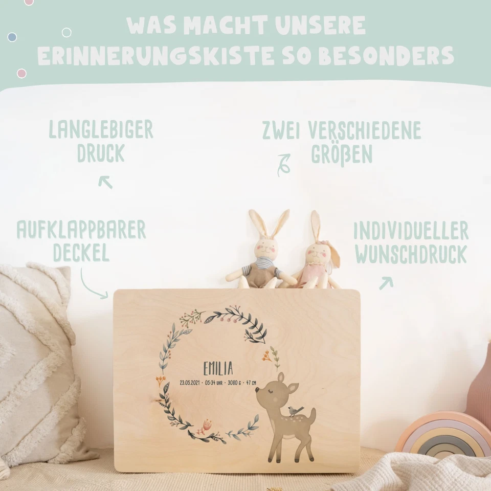 Peronalisierbare Erinnerungsbox REHKITZ Erinnerungskiste Geschenk Geburt Kinder - Bild 3 von 4