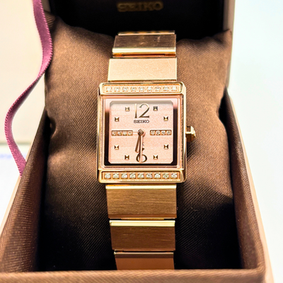 SEIKO LUKIA QUALITE Diamond Dial Pink Gold Stainless Steel Watch 
