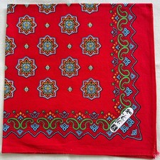 Vintage Mens Bandana Red Cotton Geometric Art Pattern Handkerchief Kerchief 23"