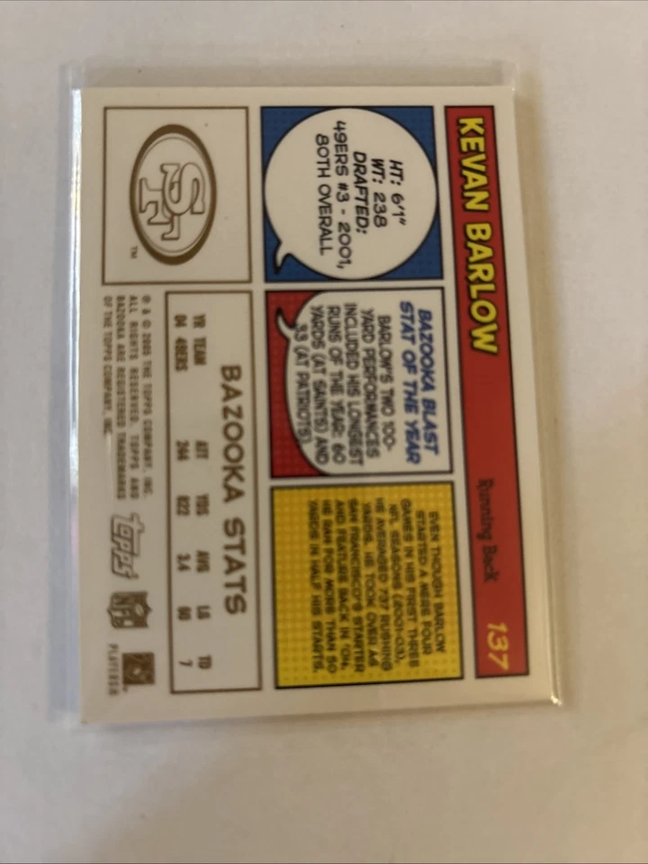 2005 Topps Bazooka - Kevan Barlow #137 Gold - Image 2 of 2