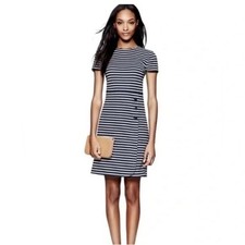 Tory Burch Kamilla Dress Size Medium Navy White Stripe Cotton Buttons A Line