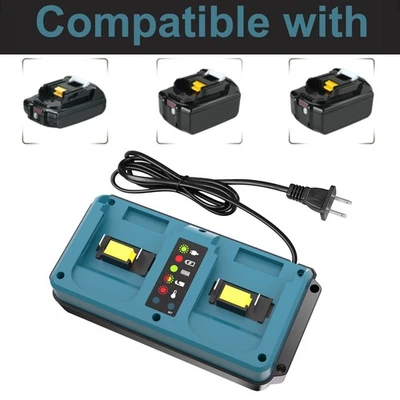 18V Dual-Port Rapid Charger for Makita 18 Volt LXT Lithium-Ion Battery BL1860B
