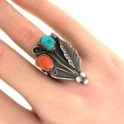 Native American Vintage Turquoise, Coral, Sterling Silver Ring Sz. 4.75
