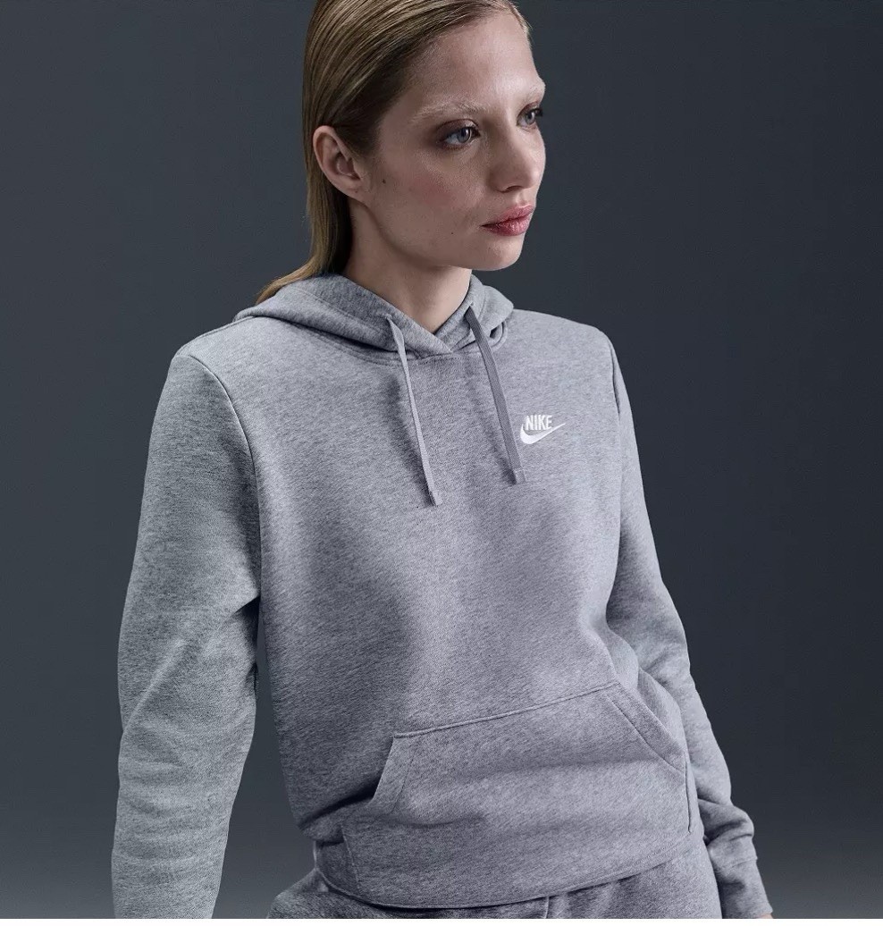Nike Oversized Medium Gray Pullover Sweatshirt Women Swoosh Logo Long Sleeve