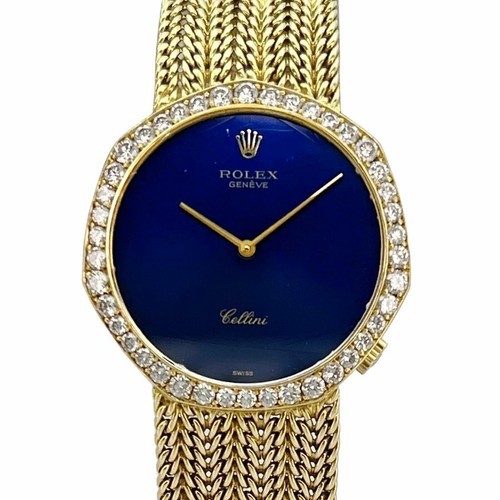 Rolex Cellini 4940 18K Yellow Gold 74.1 GM 41 Diamonds Hand Winding Blue Dial