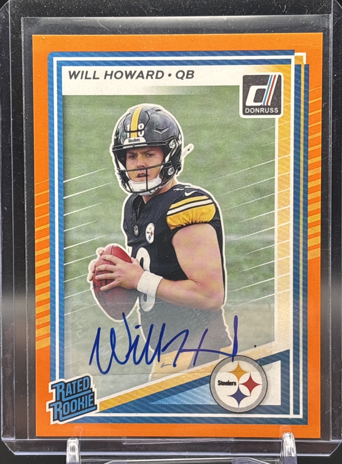2025 Panini Donruss #309 Will Howard Orange Auto Rated Rookie Steelers