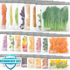 Reusable Food Storage Bags - 24 Pack Freezer Bag, Reusable Bags Silicone, Extra 