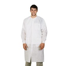 50 Disposable Protective Lab Coats White Small SPP 45 gsm Work Gowns