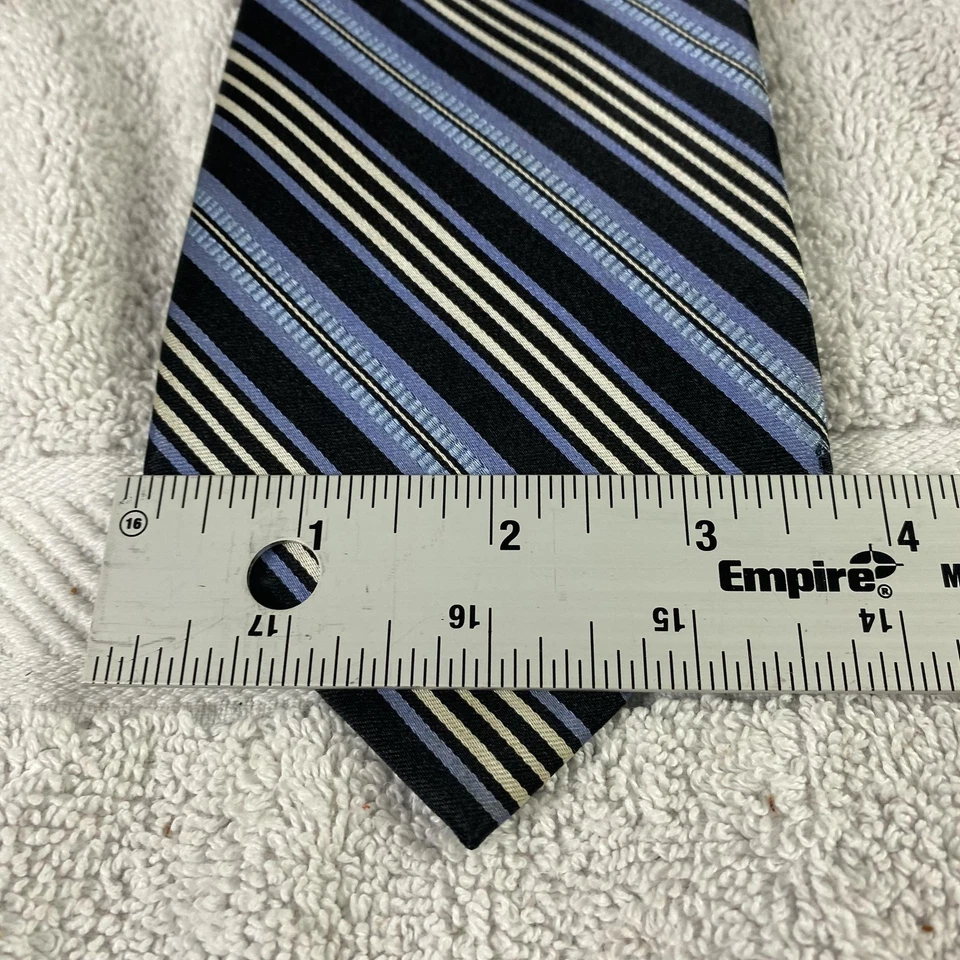 Corbata Meeting Street para hombre negra azul rayas diagonales hecha a mano 100 % seda Foto 2 de 4