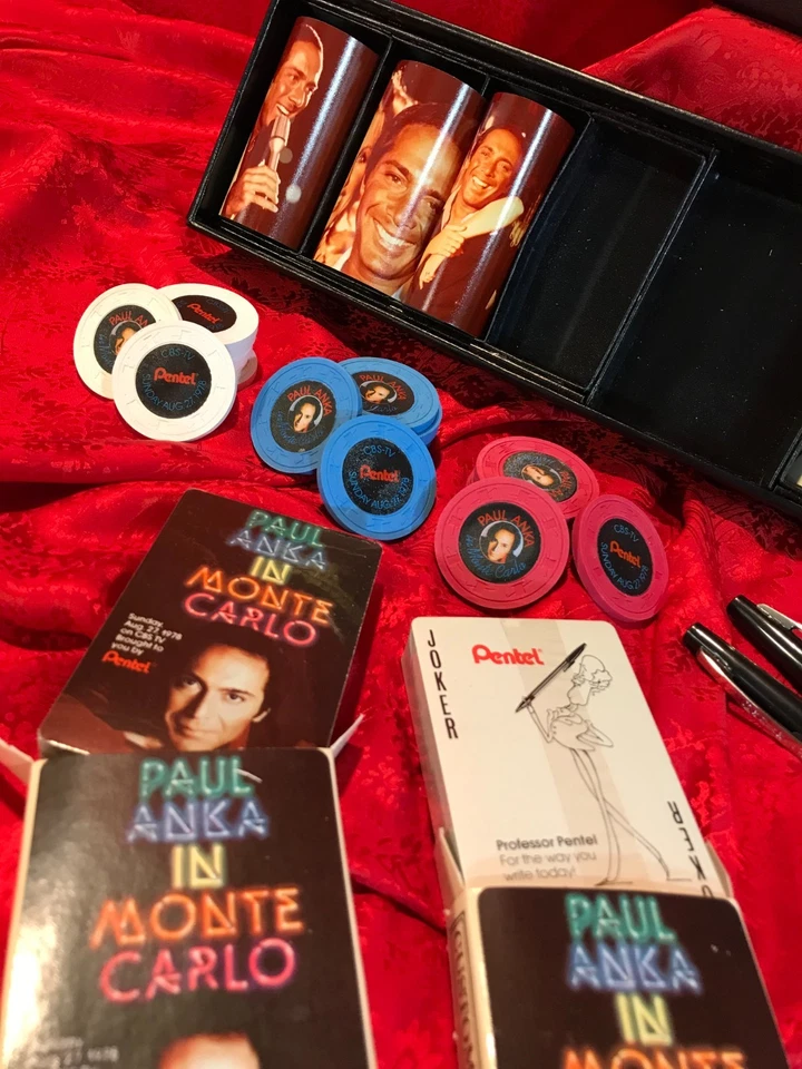 RARO Completo JUEGO PROMOCIONAL PAUL ANKA MONTE CARLO CBS-TV 1978 Casino Poker Fichas Foto 2 de 4