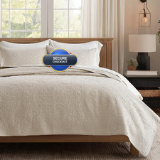Evergracehome Evergrace Medallion Stitch Cotton Quilt Set Queen Size 3-Piece